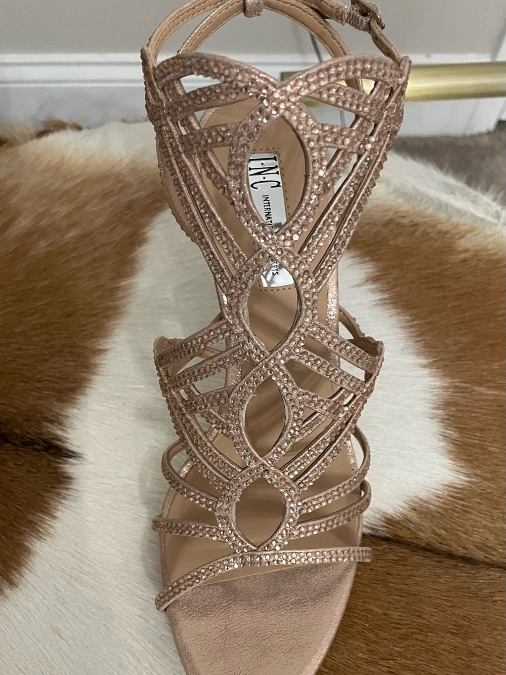 INC International Concepts Rose Gold Crystal Strappy High Heel Sandal